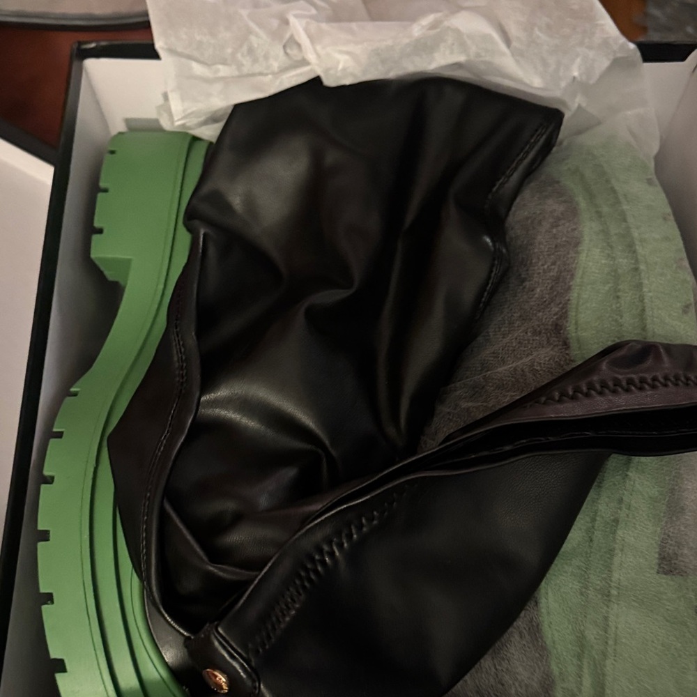 Chic Black and Green Over the Knee Boots